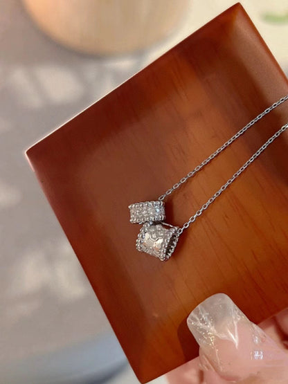 [⭐Reverie Jewels]PERLEE DOUBLE PENDANT SILVER DIAMOND NECKLACE