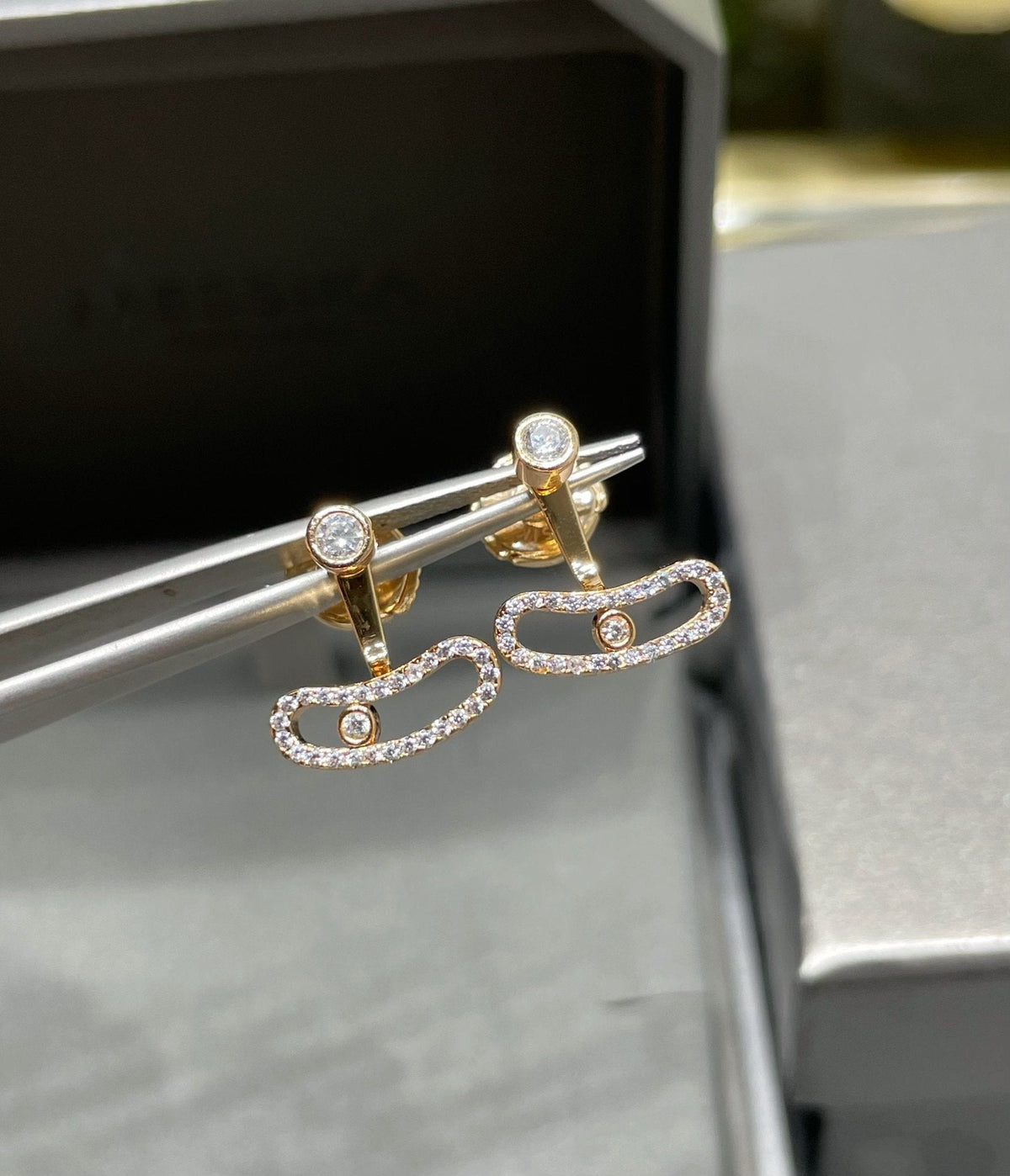 [⭐Reverie Jewels]MOVE UNO PINK GOLD DIAMOND EARRINGS