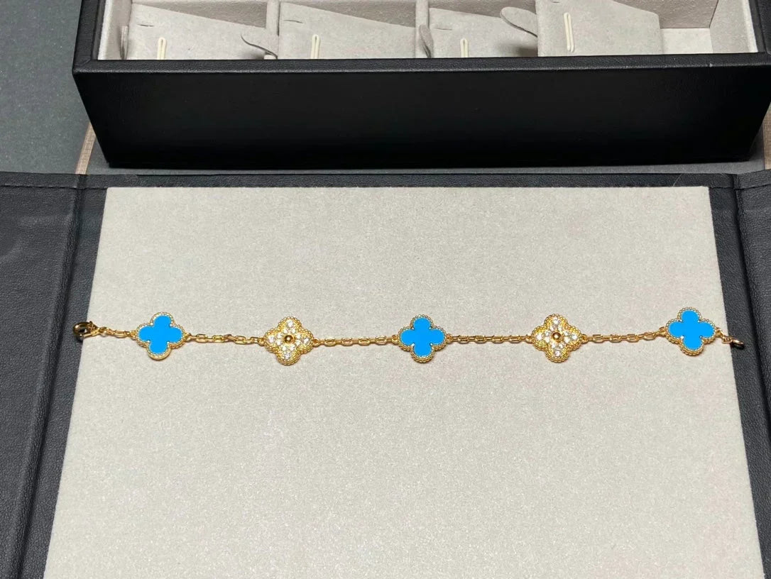 [⭐Reverie Jewels] CLOVER 5 MOTIF BLUE AGATE BRACELET COLLECTION