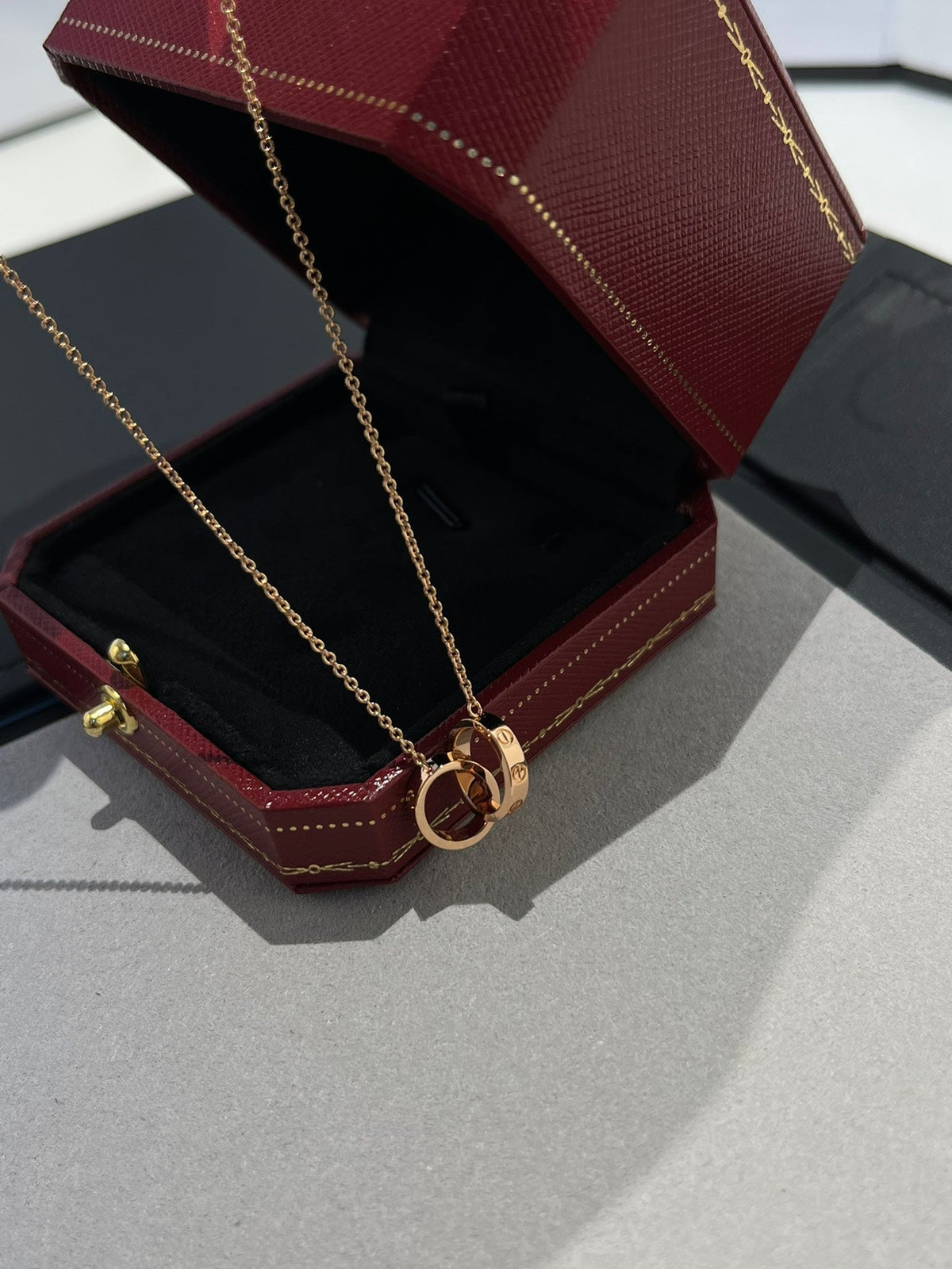 [⭐Reverie Jewels]LOVE NECKLACE DOUBLE RING PINK GOLD