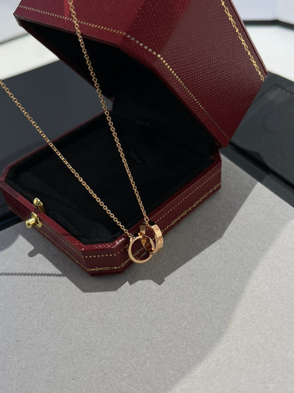 [⭐Reverie Jewels]LOVE NECKLACE DOUBLE RING PINK GOLD