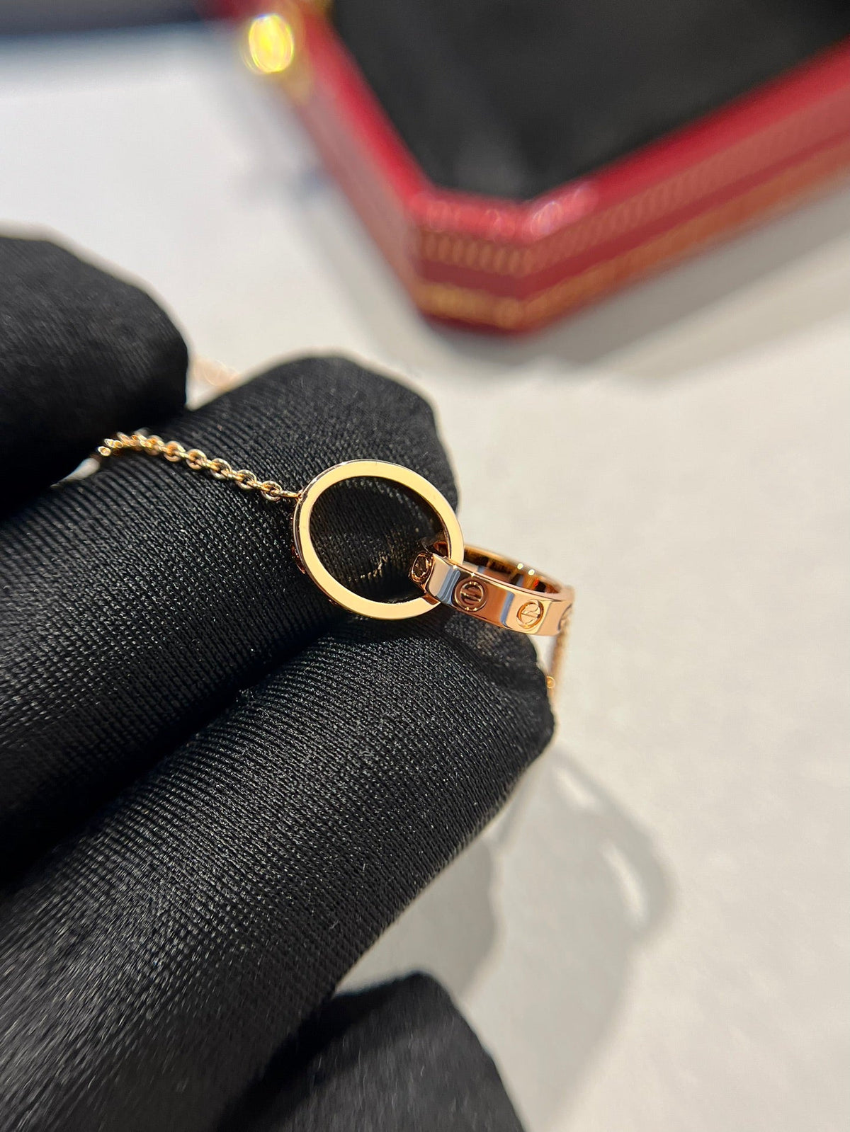 [⭐Reverie Jewels]LOVE NECKLACE DOUBLE RING PINK GOLD