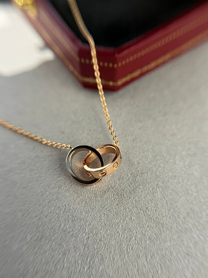 [⭐Reverie Jewels]LOVE NECKLACE DOUBLE RING PINK GOLD