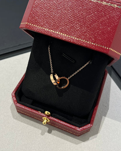 [⭐Reverie Jewels]LOVE NECKLACE DOUBLE RING PINK GOLD