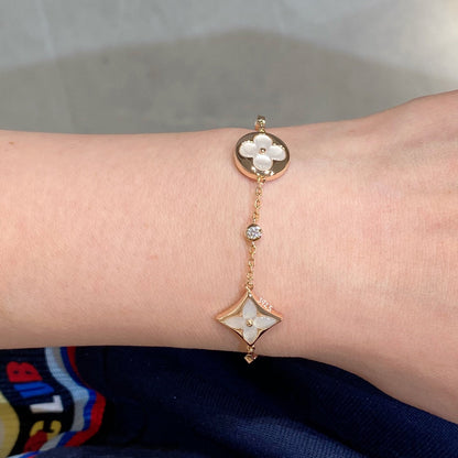 [⭐Reverie Jewels]STAR AND SUN 4 MOTIF WHITE MOP PINK GOLD BRACELET