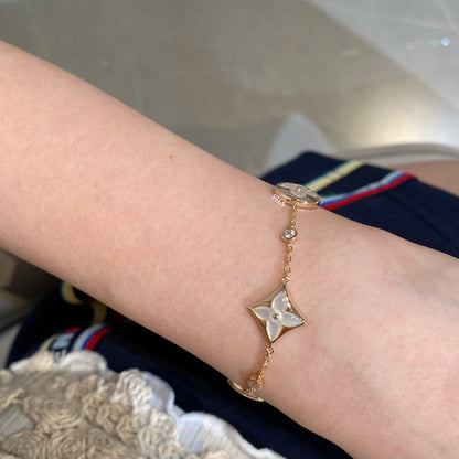 [⭐Reverie Jewels]STAR AND SUN 4 MOTIF WHITE MOP PINK GOLD BRACELET
