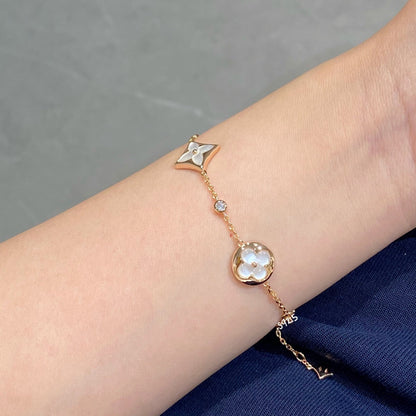 [⭐Reverie Jewels]STAR AND SUN 4 MOTIF WHITE MOP PINK GOLD BRACELET