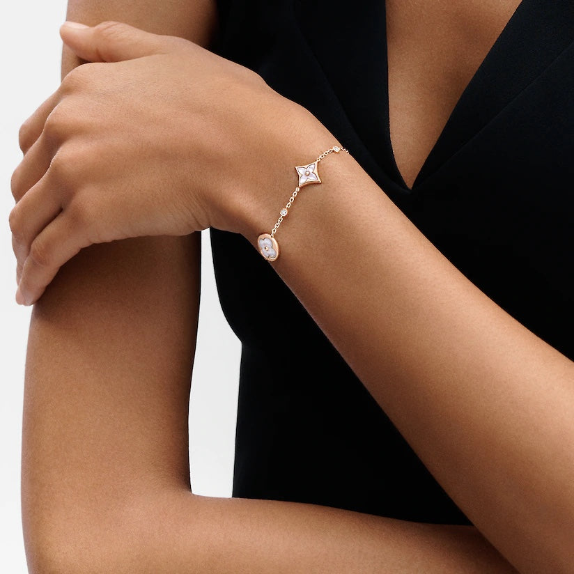 [⭐Reverie Jewels]STAR AND SUN 4 MOTIF WHITE MOP PINK GOLD BRACELET
