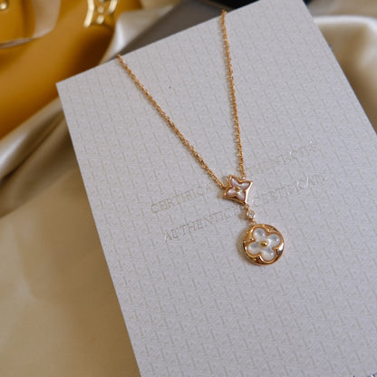 [⭐Reverie Jewels]STAR AND SUN WHITE MOP 2 MOTIF PINK GOLD NECKLACE