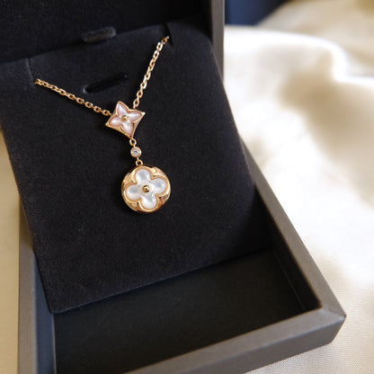 [⭐Reverie Jewels]STAR AND SUN WHITE MOP 2 MOTIF PINK GOLD NECKLACE