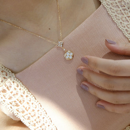[⭐Reverie Jewels]STAR AND SUN WHITE MOP 2 MOTIF PINK GOLD NECKLACE