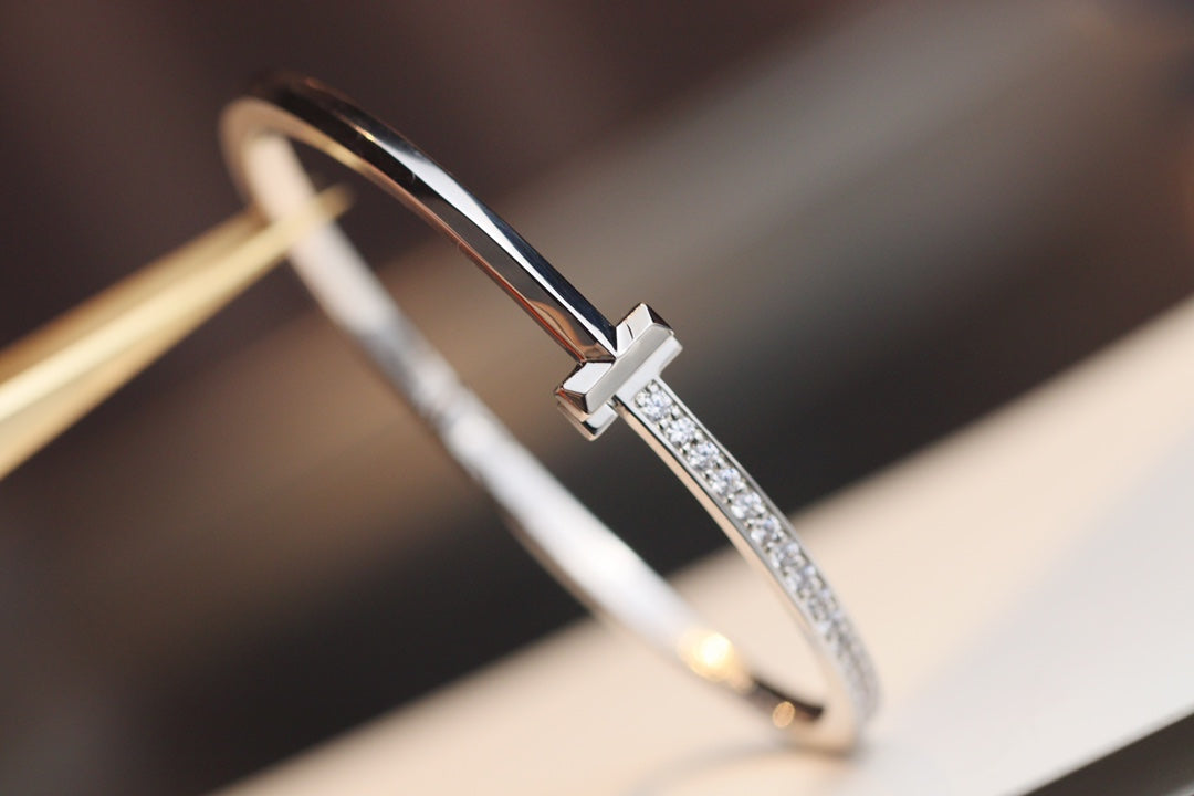 [Reverie Jewels]NARROW T1 HINGED BANGLE DIAMOND SILVER