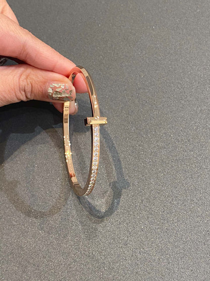 [Reverie Jewels]NARROW T1 HINGED BANGLE DIAMOND PINK GOLD