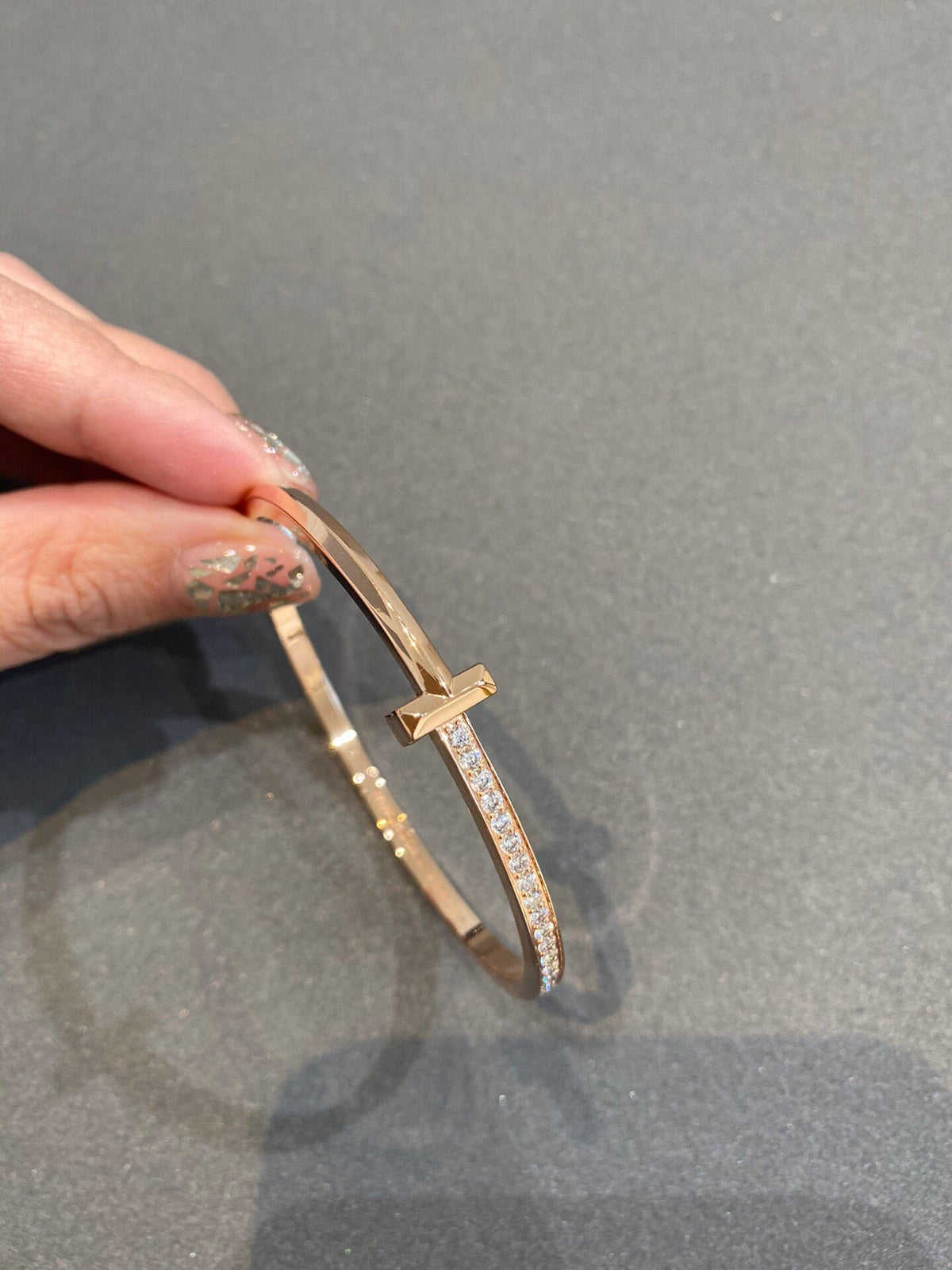 [Reverie Jewels]NARROW T1 HINGED BANGLE DIAMOND PINK GOLD