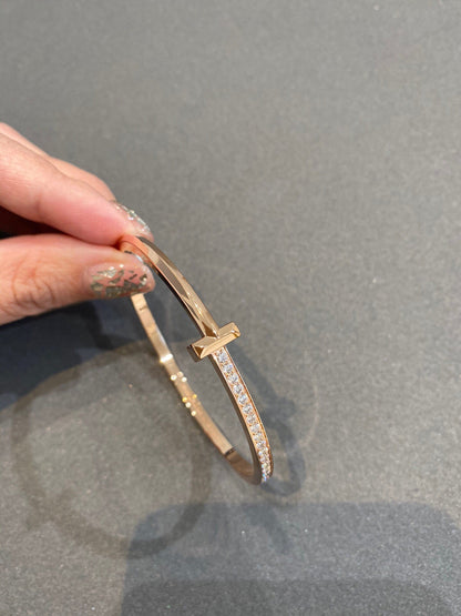 [Reverie Jewels]NARROW T1 HINGED BANGLE DIAMOND PINK GOLD