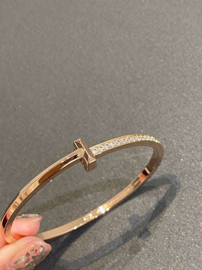 [Reverie Jewels]NARROW T1 HINGED BANGLE DIAMOND PINK GOLD