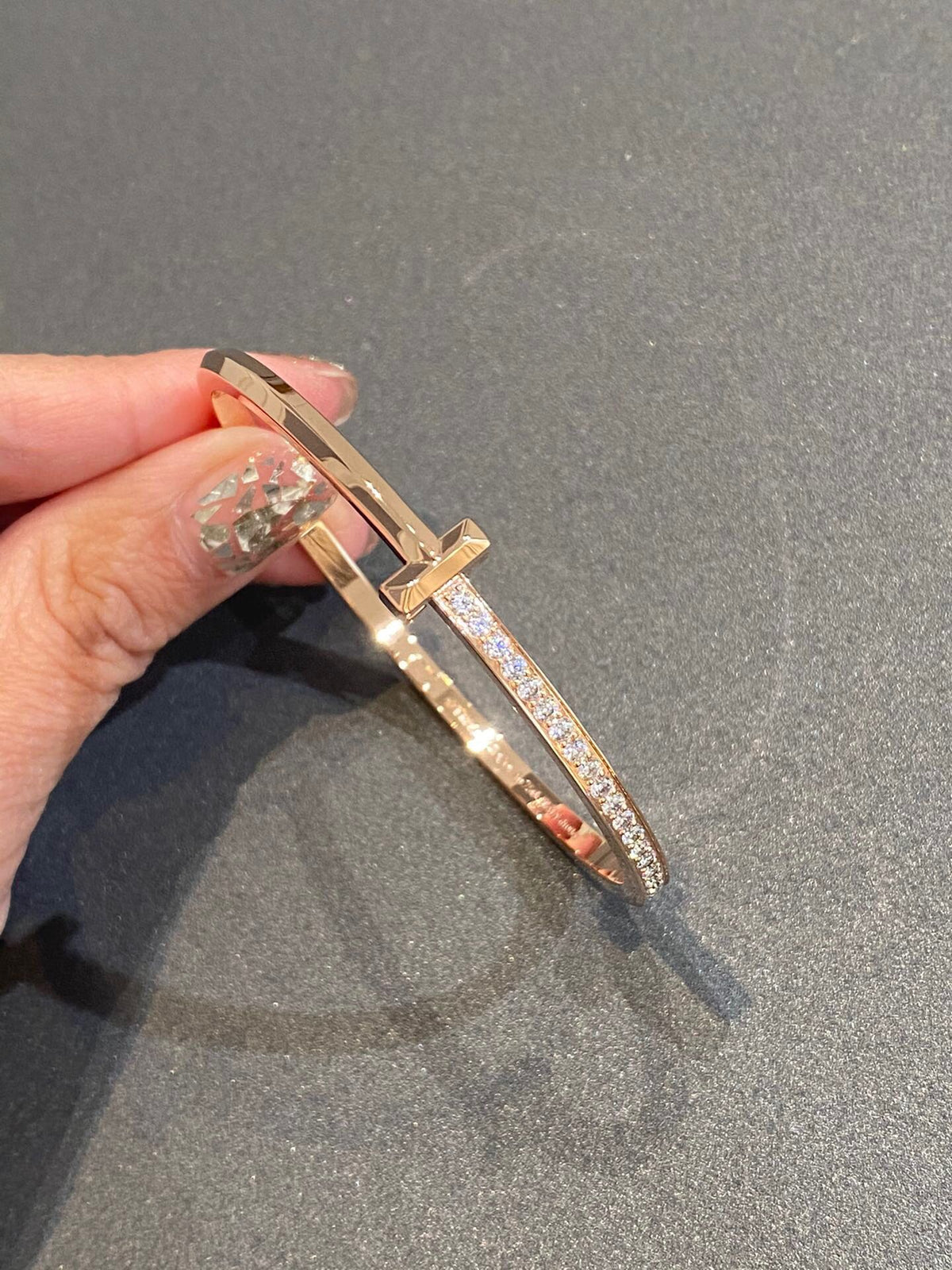 [Reverie Jewels]NARROW T1 HINGED BANGLE DIAMOND PINK GOLD