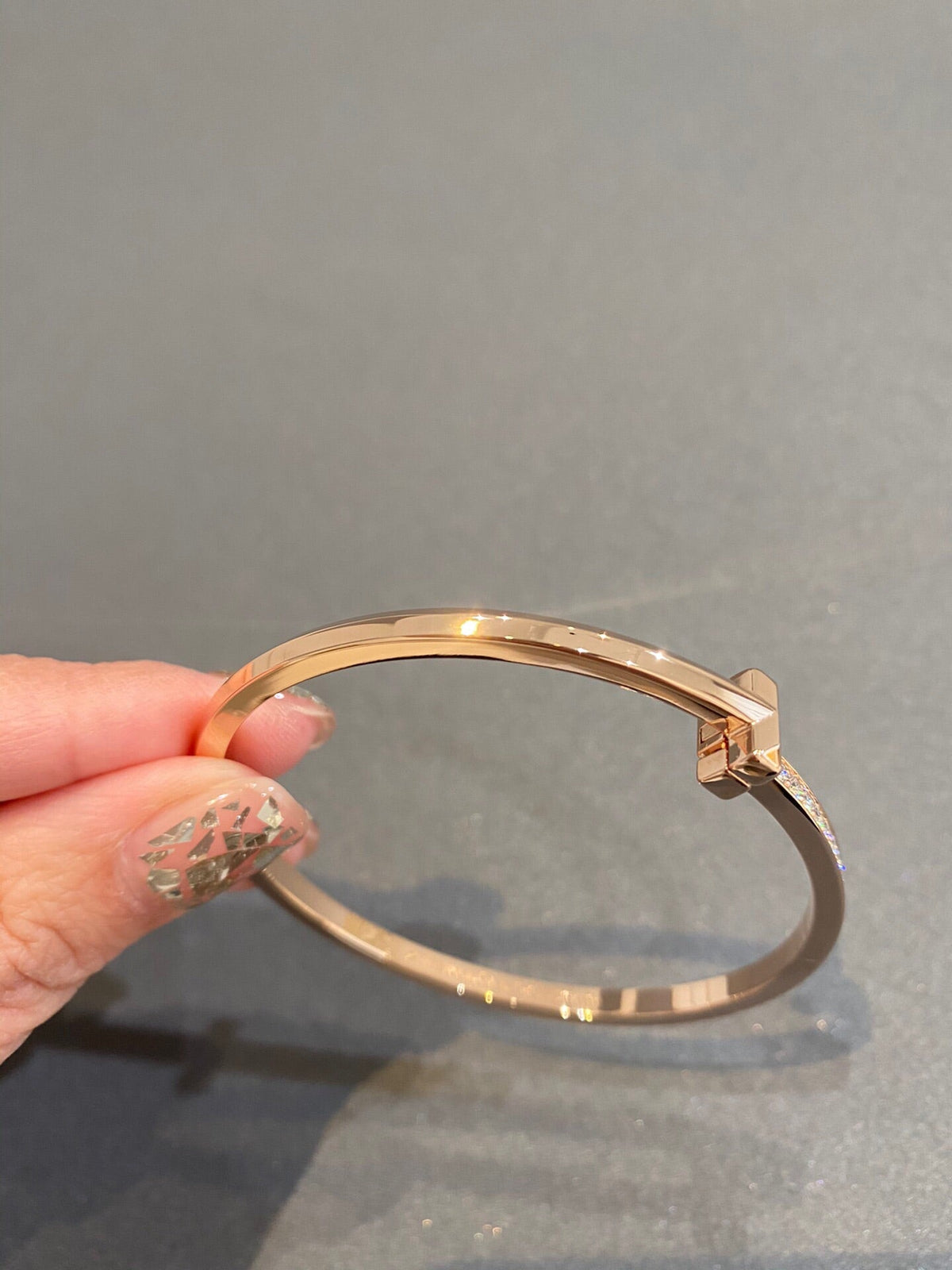 [Reverie Jewels]NARROW T1 HINGED BANGLE DIAMOND PINK GOLD