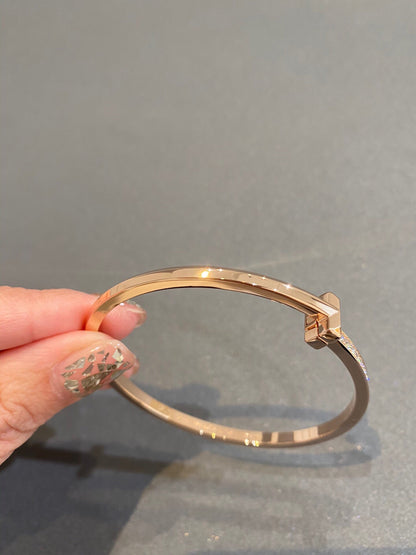 [Reverie Jewels]NARROW T1 HINGED BANGLE DIAMOND PINK GOLD