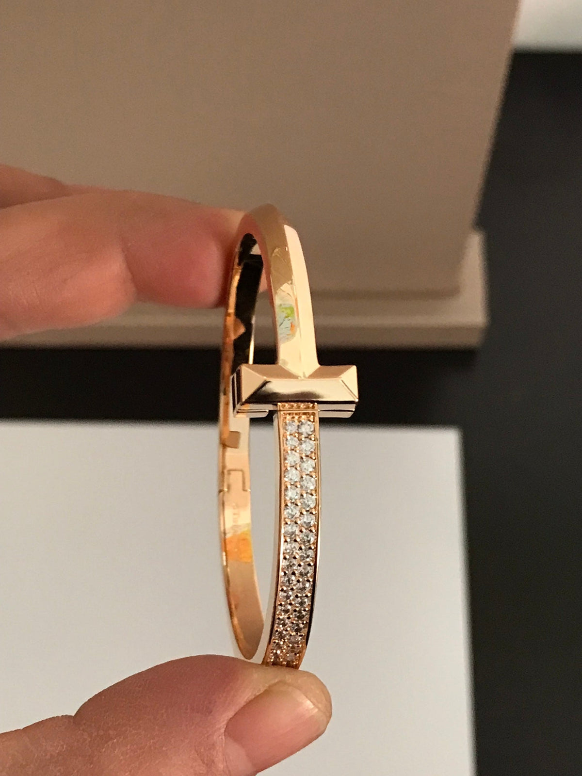 [Reverie Jewels]T1 WIDE DIAMOND HINGED BANGLE PINK GOLD
