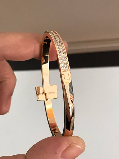 [Reverie Jewels]T1 WIDE DIAMOND HINGED BANGLE PINK GOLD