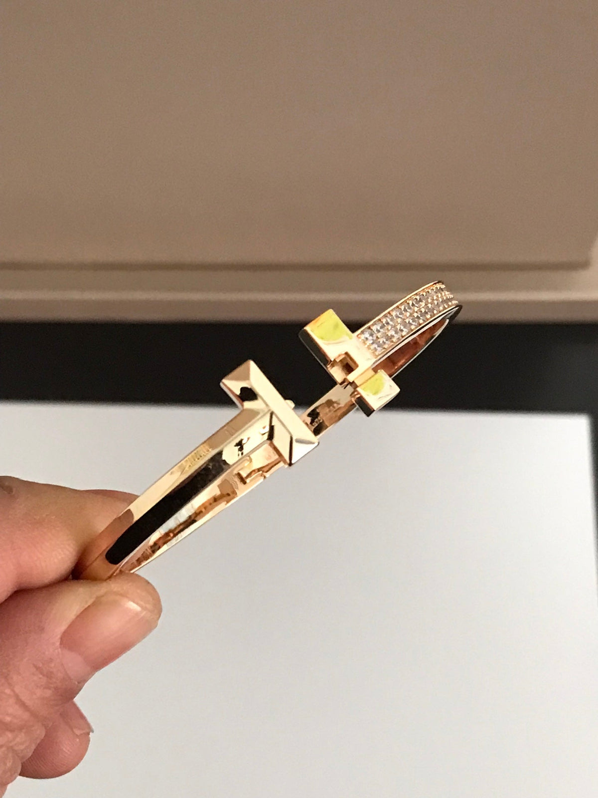 [Reverie Jewels]T1 WIDE DIAMOND HINGED BANGLE PINK GOLD