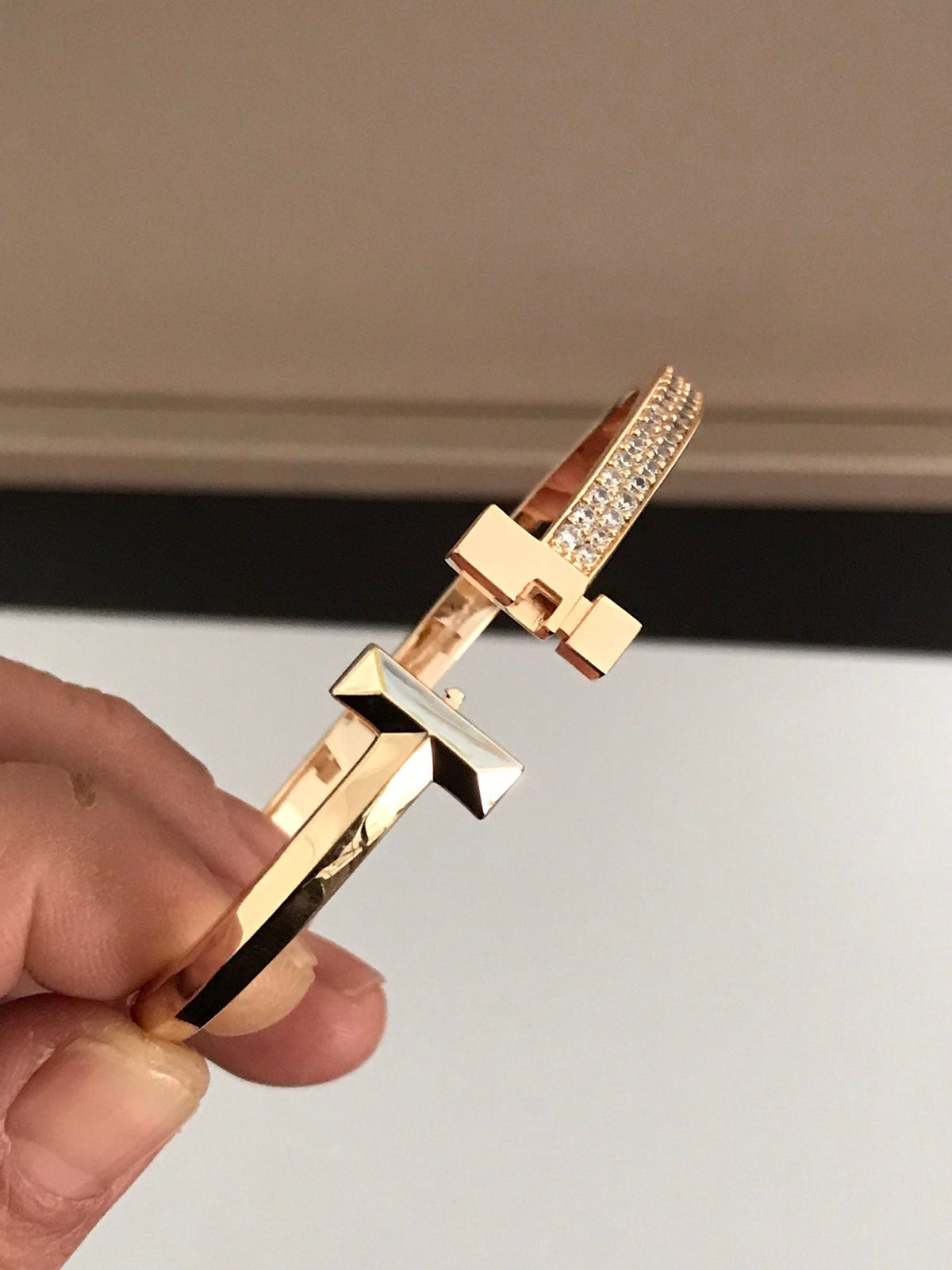 [Reverie Jewels]T1 WIDE DIAMOND HINGED BANGLE PINK GOLD