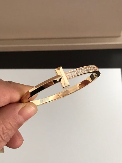 [Reverie Jewels]T1 WIDE DIAMOND HINGED BANGLE PINK GOLD