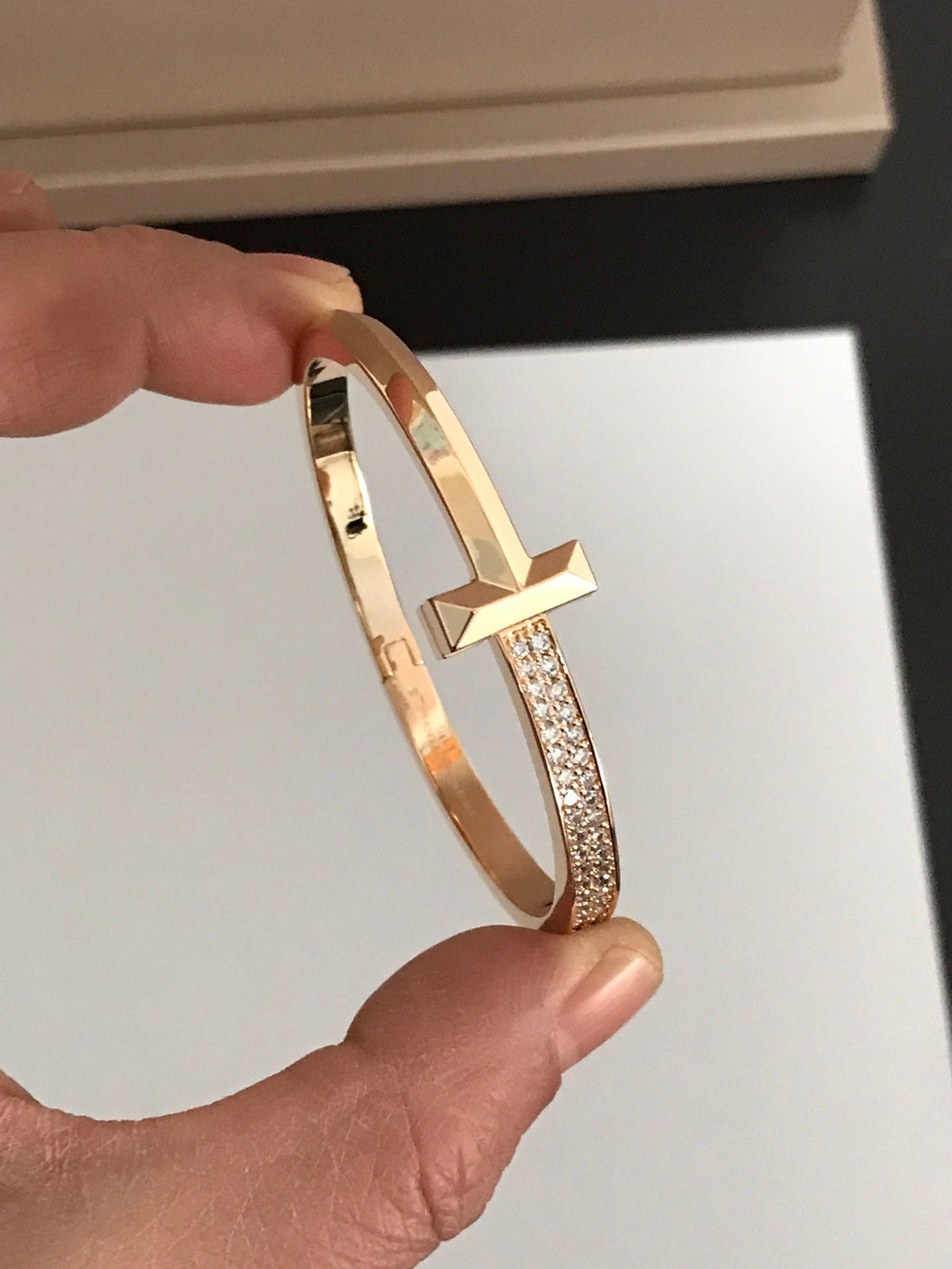 [Reverie Jewels]T1 WIDE DIAMOND HINGED BANGLE PINK GOLD