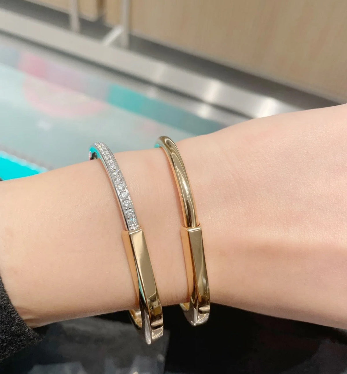 [Reverie Jewels]LOCK PINK GOLD SILVER DIAMOND BRACELET