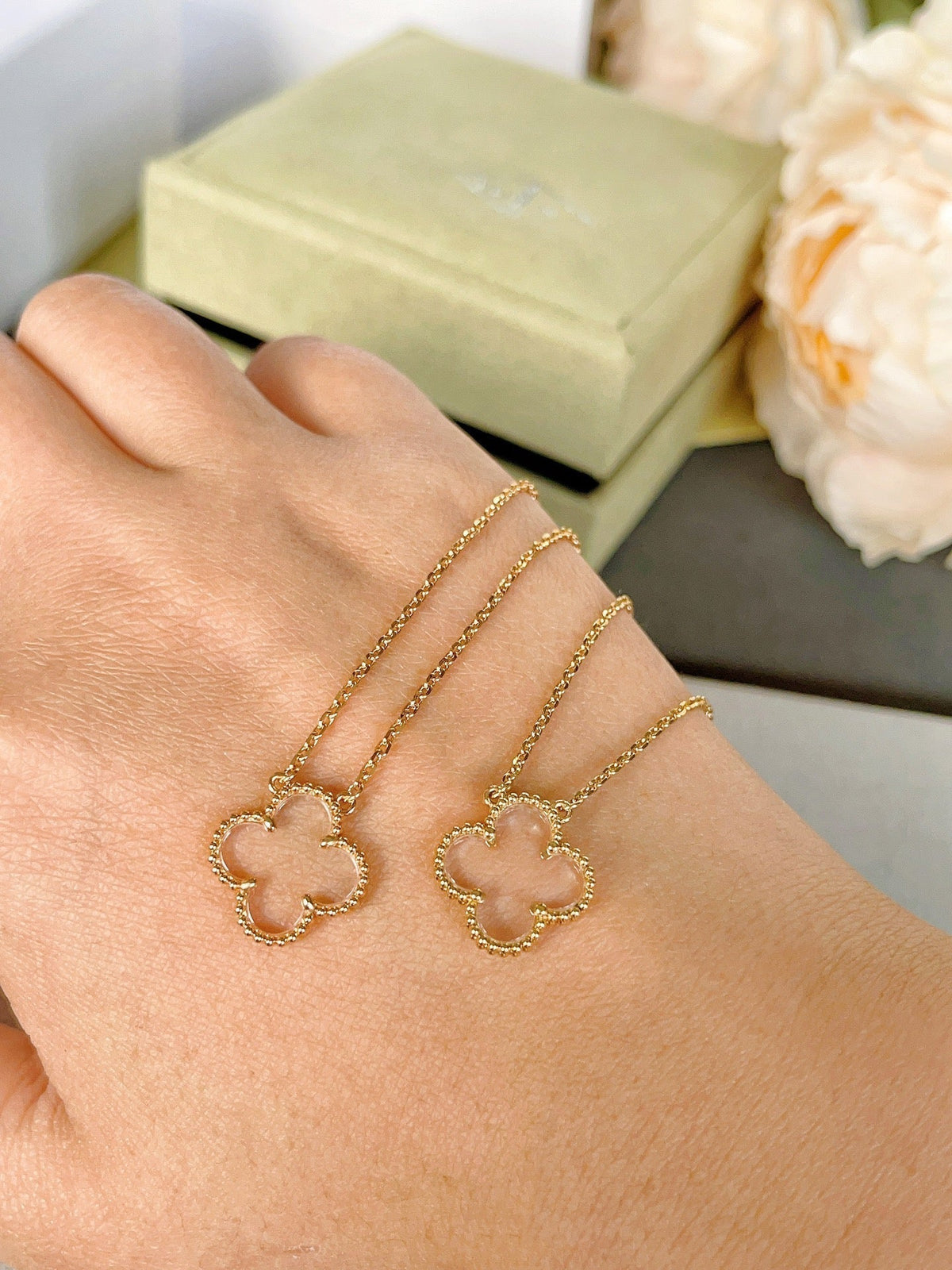 [⭐Reverie Jewels]CLOVER ROCK CRYSTAL ROSE GOLD NECKLACE