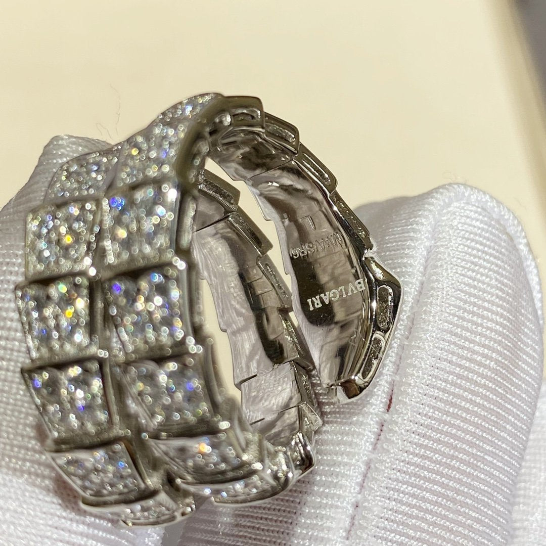 [⭐Reverie Jewels]SERPENTI DOUBLE RING SILVER DIAMOND PAVED