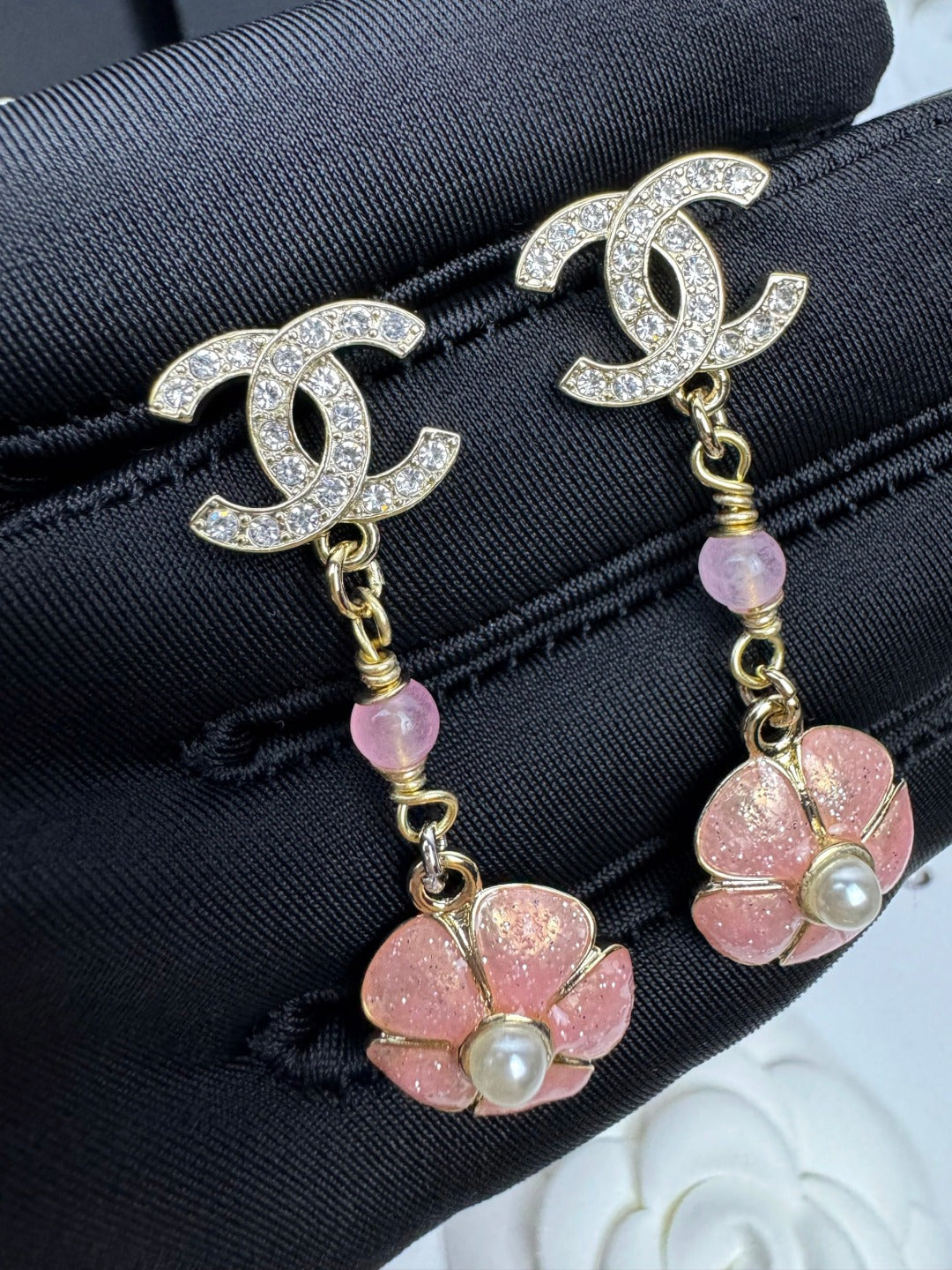 [⭐Reverie Jewels]26C Pink Camellia Enamel Pendant with Double C Earrings
