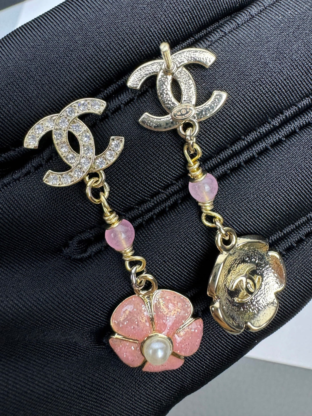 [⭐Reverie Jewels]26C Pink Camellia Enamel Pendant with Double C Earrings