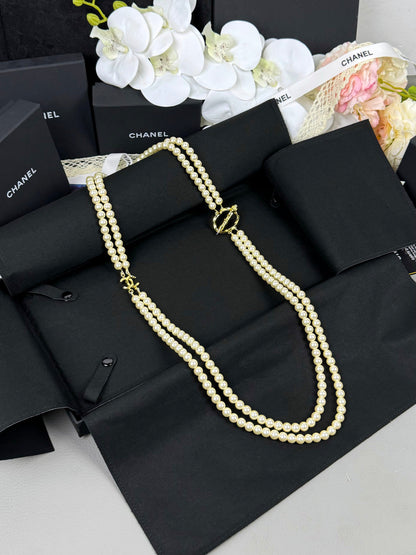 [⭐Reverie Jewels]25K Pencil Double C Double-Layer Pearl Sweater Chain