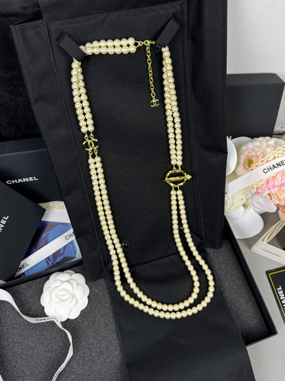 [⭐Reverie Jewels]25K Pencil Double C Double-Layer Pearl Sweater Chain