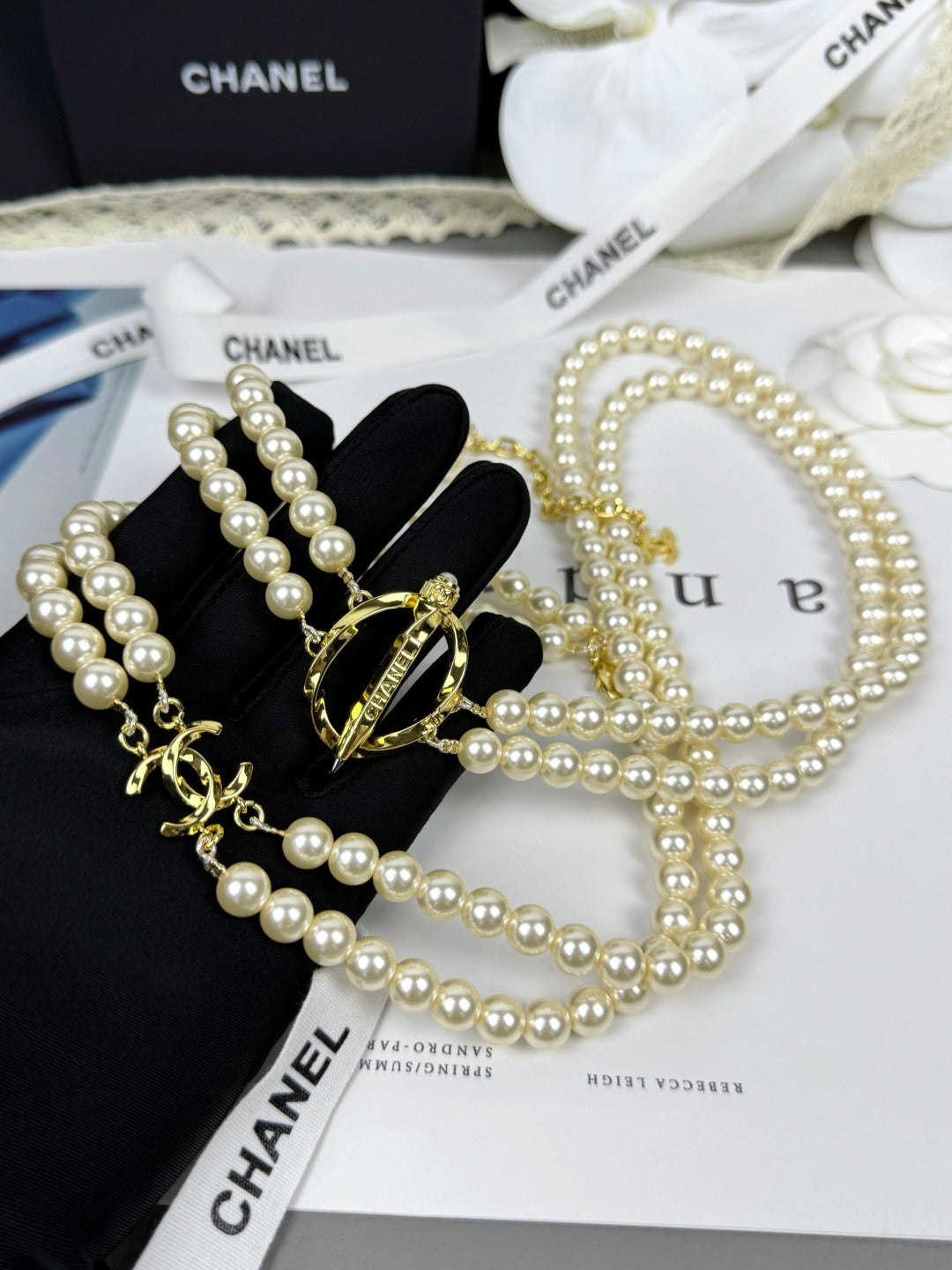 [⭐Reverie Jewels]25K Pencil Double C Double-Layer Pearl Sweater Chain