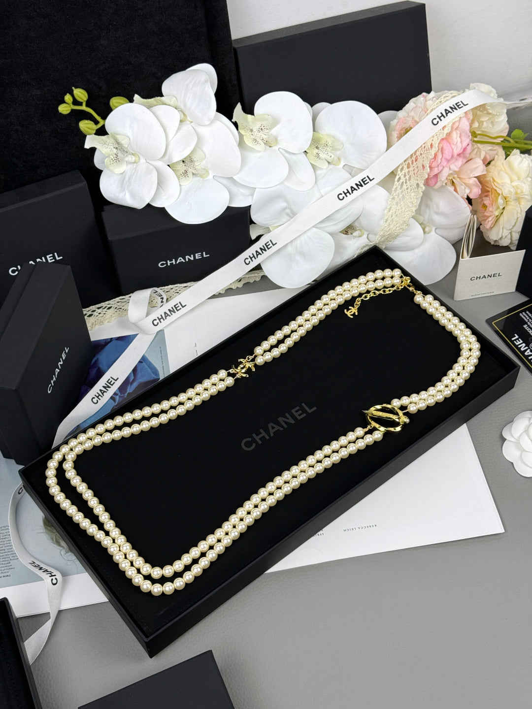 [⭐Reverie Jewels]25K Pencil Double C Double-Layer Pearl Sweater Chain