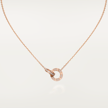 [⭐Reverie Jewels]LOVE 7.6MM NECKLACE ROSE GOLD AND SILVER  FULL DIAMOND