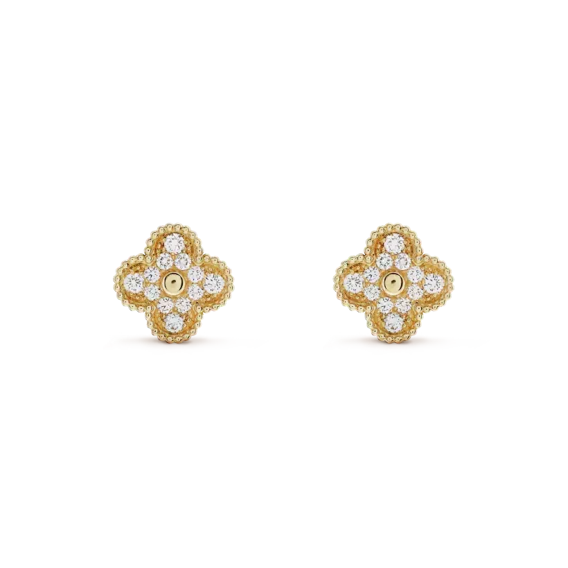 [⭐Reverie Jewels]CLOVER MEDIUM 1 MOTIFS FUll DIAMOND EARRINGS