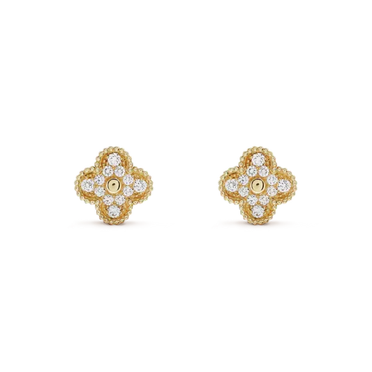 [⭐Reverie Jewels]CLOVER MEDIUM 1 MOTIFS FUll DIAMOND EARRINGS