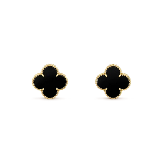 [⭐Reverie Jewels]CLOVER MEDIUM 1 MOTIFS  ONYX STUD EARRINGS