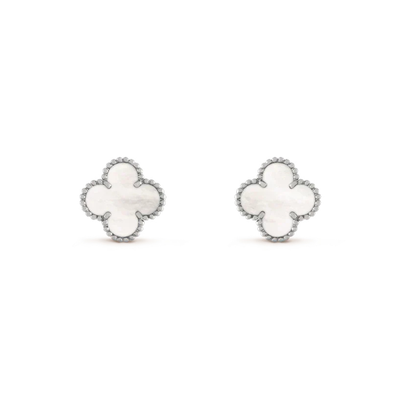 [⭐Reverie Jewels]CLOVER MEDIUM 1 MOTIFS  WHITE MOP EARRINGS SILVER