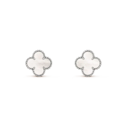 [⭐Reverie Jewels]CLOVER MEDIUM 1 MOTIFS  WHITE MOP EARRINGS SILVER
