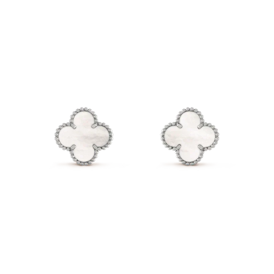 [⭐Reverie Jewels]CLOVER MEDIUM 1 MOTIFS  WHITE MOP EARRINGS SILVER