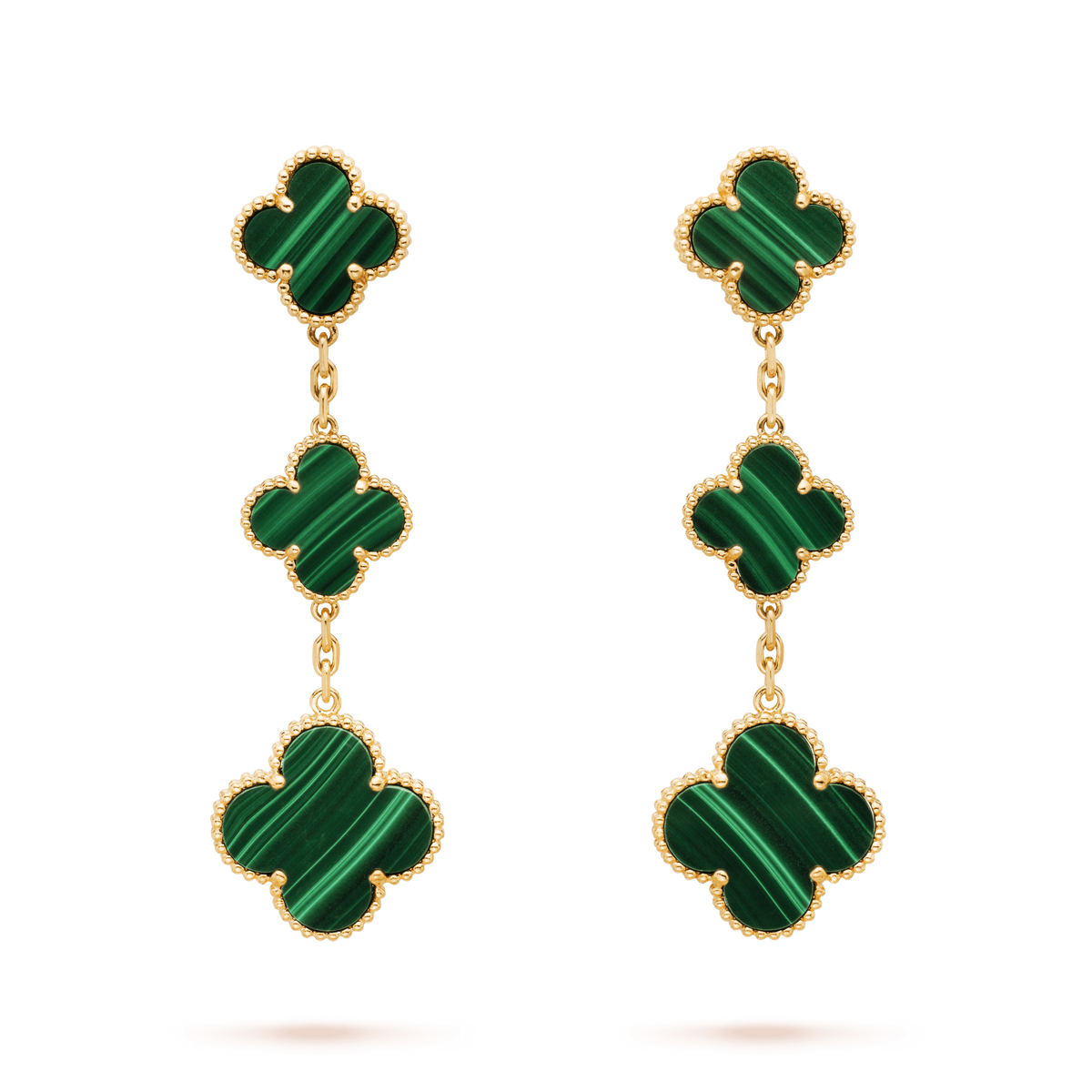 [⭐Reverie Jewels]CLOVER MALACHITE 3 MOTIFS GOLD
