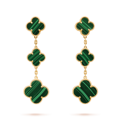 [⭐Reverie Jewels]CLOVER MALACHITE 3 MOTIFS GOLD
