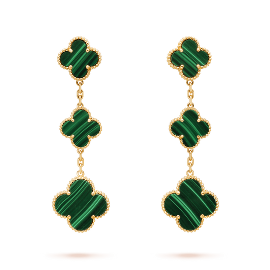 [⭐Reverie Jewels]CLOVER MALACHITE 3 MOTIFS GOLD