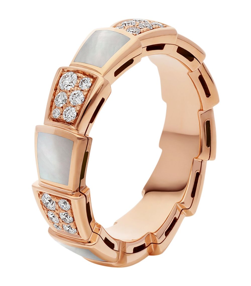 [⭐Reverie Jewels]SERPENTI RING PINK GOLD MOP DIAMOND PAVED 4MM