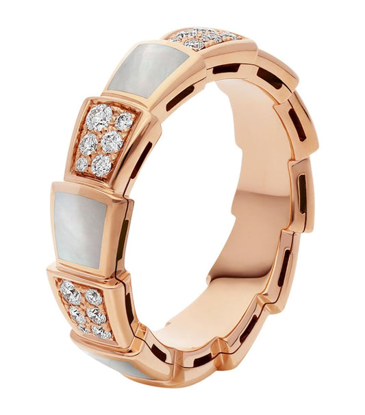 [⭐Reverie Jewels]SERPENTI RING PINK GOLD MOP DIAMOND PAVED 4MM